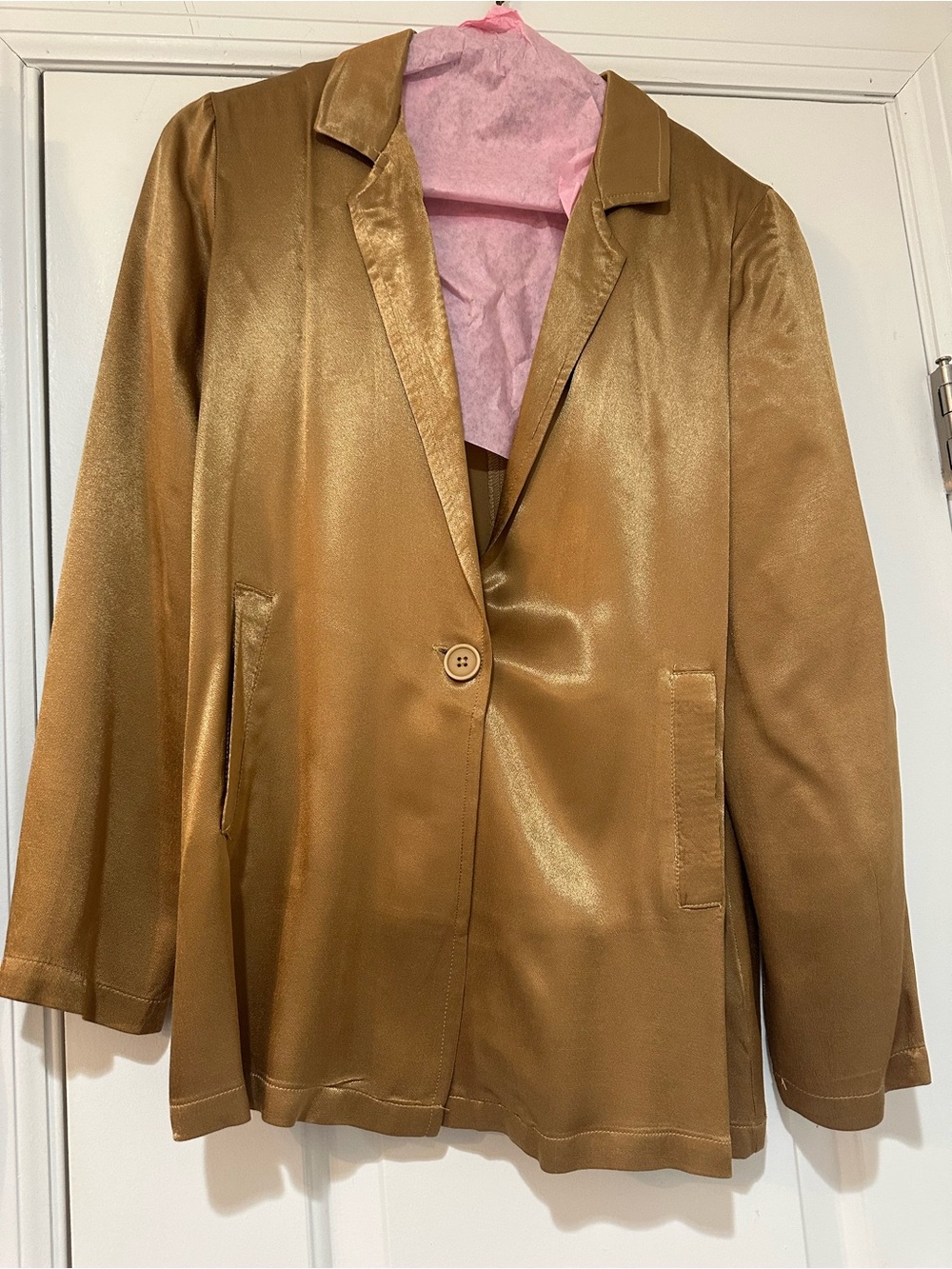 Womens Gold Satin Blazer Suit Set